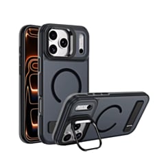 Matte Transparent Camera Stand & Kickstand with Wireless Charging Case for iPhone 17 Pro / 18 Pro (BLACK)