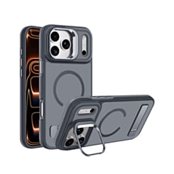 Matte Transparent Camera Stand & Kickstand with Wireless Charging Case for iPhone 17 Pro / 18 Pro (GRAY)