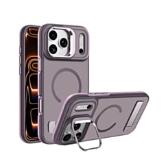 Matte Transparent Camera Stand & Kickstand with Wireless Charging Case for iPhone 17 Pro / 18 Pro (PINK)