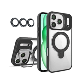 Magnetic Clear Case with 2 Kickstand & Camera Lens (Black) for iPhone 17 Pro / 18 Pro