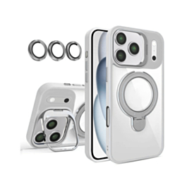 Magnetic Clear Case with 2 Kickstand & Camera Lens (Gray) for iPhone 17 Pro / 18 Pro