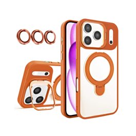 Magnetic Clear Case with 2 Kickstand & Camera Lens (Orange) for iPhone 17 Pro / 18 Pro