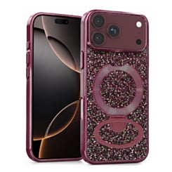 Sparkle Luxury Slim Case with Magnetic Kickstand for iPhone 17 Pro / 18 Pro (Burgundy)