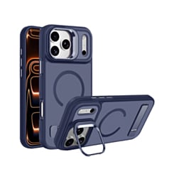 Matte Transparent Camera Stand & Kickstand with Wireless Charging Case for iPhone 17 Pro Max / 18 Pro Max (BLUE)