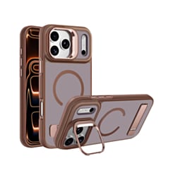 Matte Transparent Camera Stand & Kickstand with Wireless Charging Case for iPhone 17 Pro Max / 18 Pro Max (Brown)