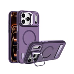 Matte Transparent Camera Stand & Kickstand with Wireless Charging Case for iPhone 17 Pro Max / 18 Pro Max (PURPLE)