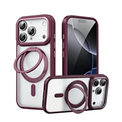 Magnetic Clear Case with 360 Rotating Kickstand (Burgundy) for iPhone 17 Pro Max / 18 Pro Max