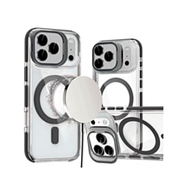 Thin Magnetic Clear Case with Camera Stand Kickstand (Black) for iPhone 17 Pro Max / 18 Pro Max