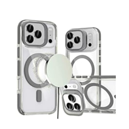 Thin Magnetic Clear Case with Camera Stand Kickstand (Gray) for iPhone 17 Pro Max / 18 Pro Max