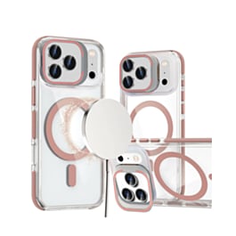 Thin Magnetic Clear Case with Camera Stand Kickstand (Pink) for iPhone 17 Pro Max / 18 Pro Max