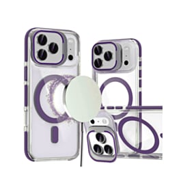 Thin Magnetic Clear Case with Camera Stand Kickstand (Purple) for iPhone 17 Pro Max / 18 Pro Max